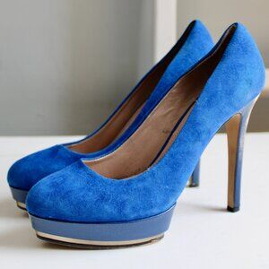 Vince Camuto Blue Suede Gold Metallic Accent 'Dacoma' Pump High Heels Size 8.5